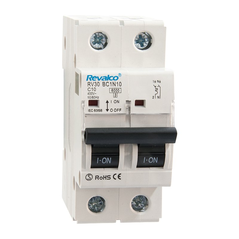 Interruptor Automático Magentotérmico 1P + N en dos módulos Curva C 6kA Revalco RV30